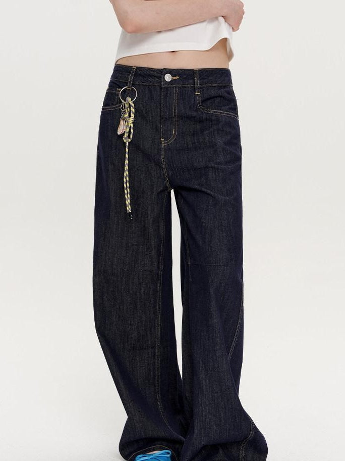 fano Micro Stretch Cotton Relaxed Natural Waist Pear Fit Dark Denim Wide Leg Jeans