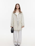 ikyou Insulated Cotton Pocketed Midlength Korean Commuter Light Khaki Down Jackets