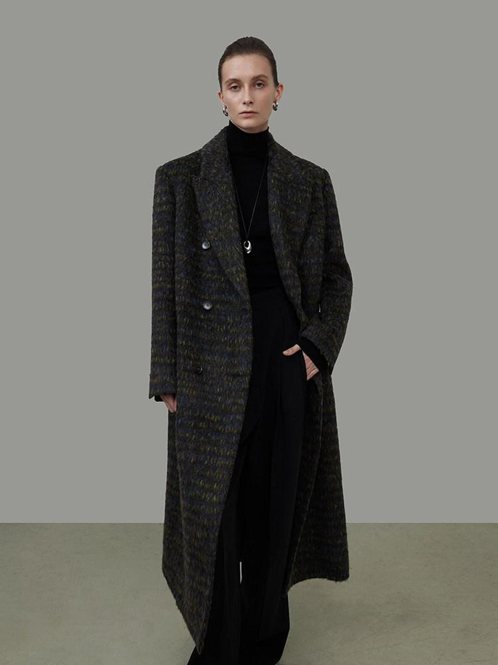 unspoken Warm Thick Double Breasted Long Loose Fit Minimalist Office Charcoal Wool Coats
