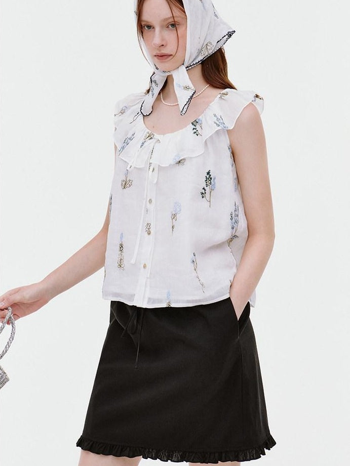 fano Pure Cotton Comfort Relaxed Office Floral Print White Camisoles