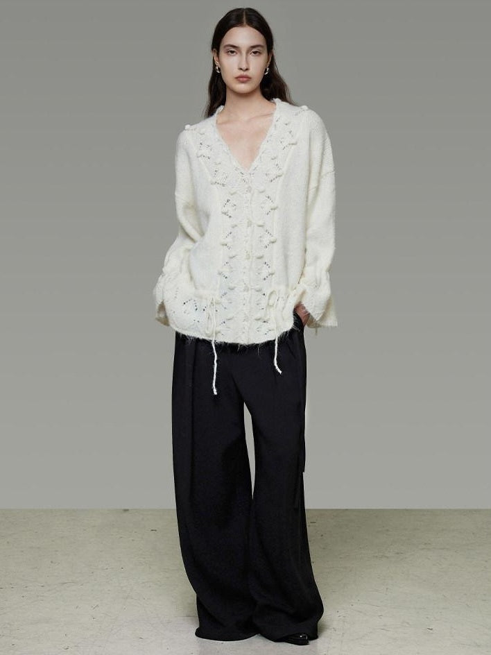 unspoken Breathable V-neck Drawstring Loose Casual Pullover Women Commuter Sweaters