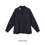 audreyyang_Shape_Retaining_Loose_Long_Lantern_Sleeve_Pullover_Navy_Polyester_Women_Blouses_MISSTT