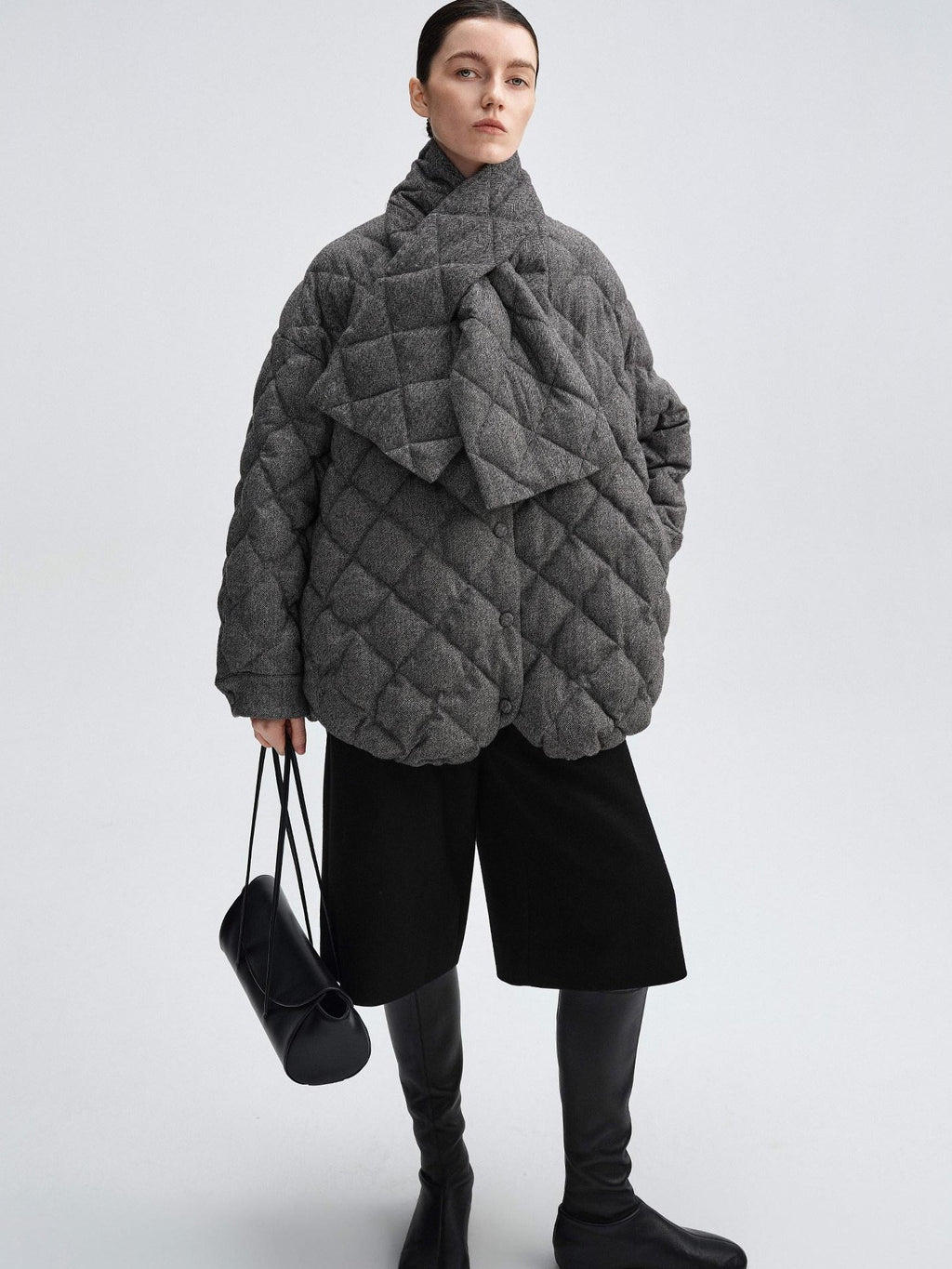 audreyyang 90 Percent Duck Down Warm Mid Length Diamond Quilt Wool Loose Women Down Jackets