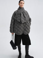 audreyyang 90 Percent Duck Down Warm Mid Length Diamond Quilt Wool Loose Women Down Jackets