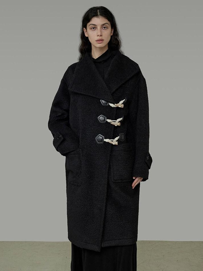 unspoken Warm Thick Long Single Breasted Black Loose Fit Minimalist Office Wool Coats