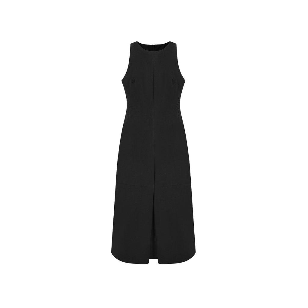 fano_Breathable_Cotton_Blend_Sleeveless_A_Line_Korean_Workwear_Black_Maxi_Dresses_MISSTT