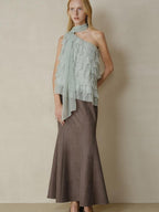 someonesometimes Sheer Mesh Wave Tie Lightweight Workwear Women Mint Green Off Shoulder Crop Tops