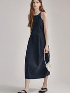 High Waist Sleeveless Minimalist Office A Line Cotton Blend Maxi Dresses