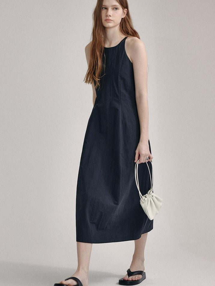 fano High Waist Sleeveless Minimalist Office A Line Cotton Blend Maxi Dresses