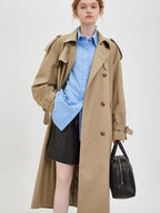 fano Double Breasted Button Loose Fit Raglan Sleeve Commuter Women Khaki Trench Coats