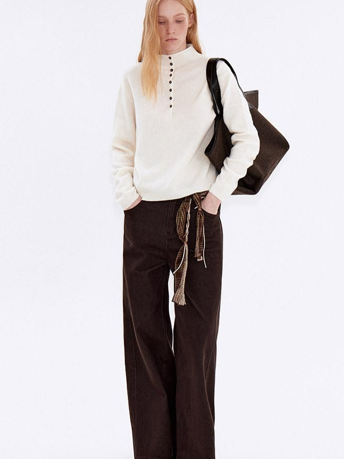 fano Wool Cashmere Blend Breathable Loose Half Open Collar Women Cardigans