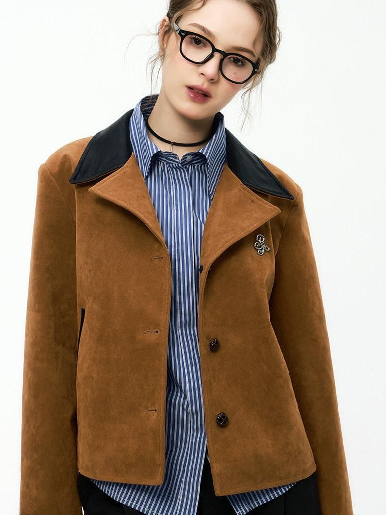 ikyou Non Iron 3D Embellished Straight Fit Commuter Notch Lapel Brown Cropped Jackets