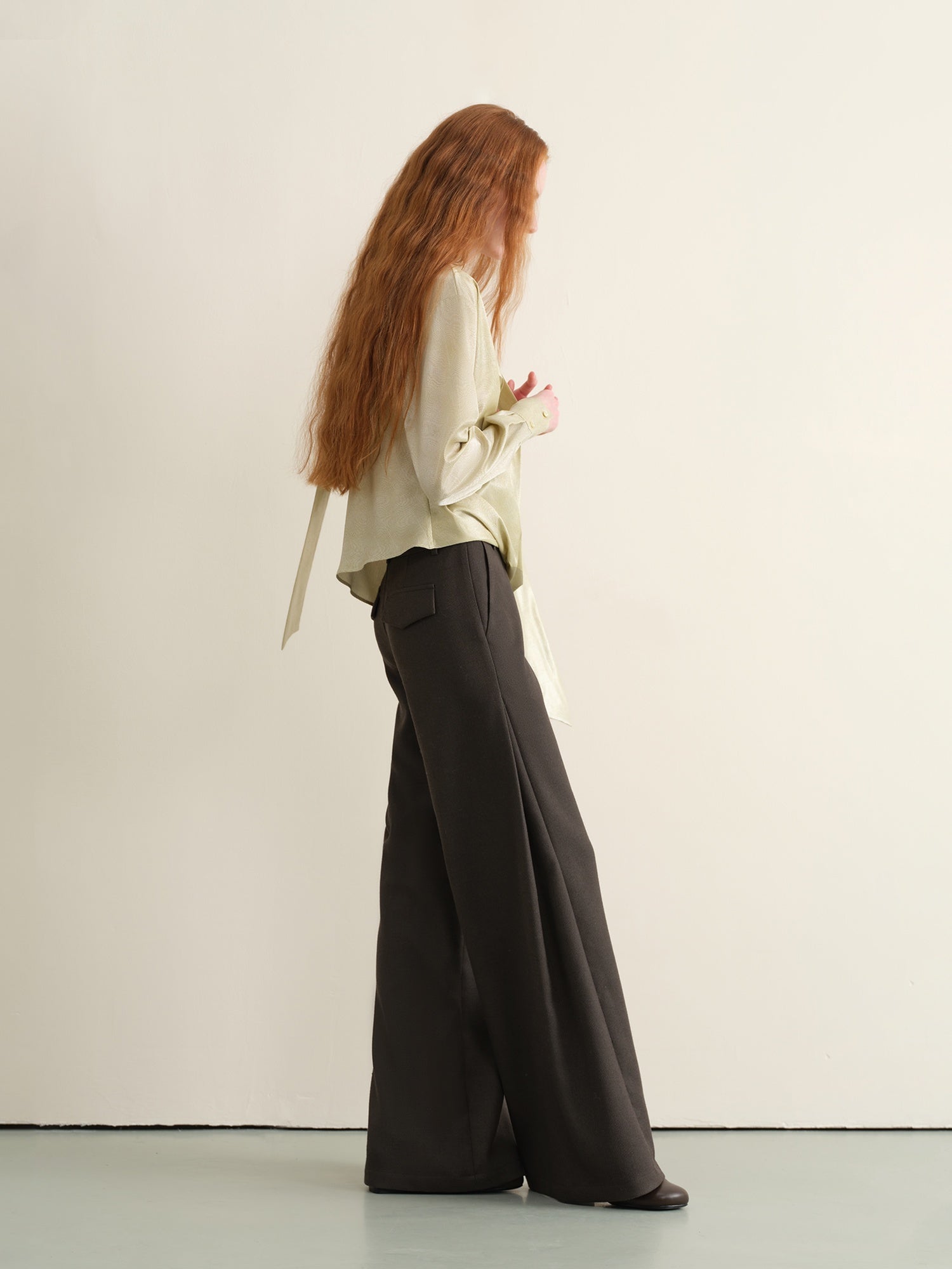 Stretch Knit Olive Gray Micro Flare Casual High Waist Women Flared Pants