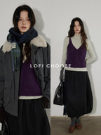 Lofi choose Pure Wool V-neck Cropped Button Front Office Sleeveless Knit Women Vests