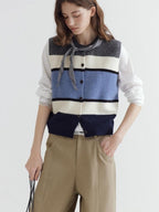 fano Warm Korean Commuter Straight Stripe Round Neck Women Acrylic Cardigans