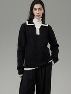 unspoken Thermal Acrylic Blend Loose Fit Pullover Commuter Black Knit Sweaters