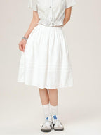 ikyou High Waist 100 Percent Cotton Resin Colorfast A Line Casual White Midi Skirts