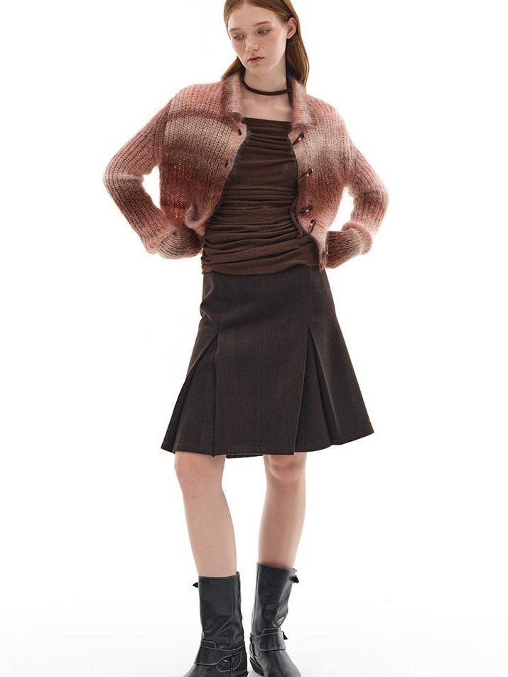 someone sometimes Soft Mohair Blend Lapel Collar Button Front Women Pink Brown Gradient Cardigans
