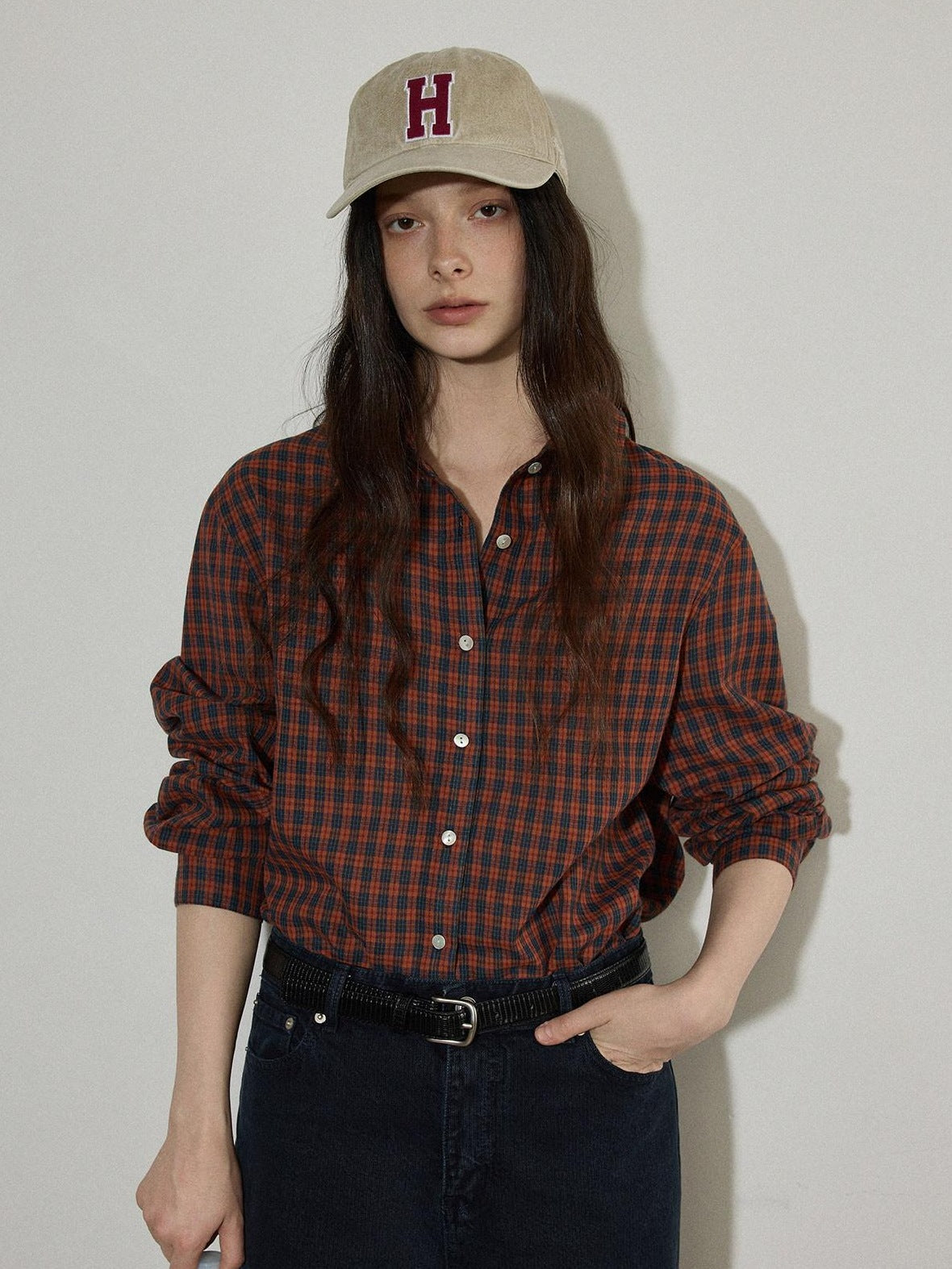 Lofi choose 100 Percent Cotton Loose Plaid Collar Long Sleeve Women Workwear Button Shirts