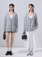 ikyou Soft Breathable Slouchy Loose V-neck Long Sleeve Gray Knit Casual Women Cardigans