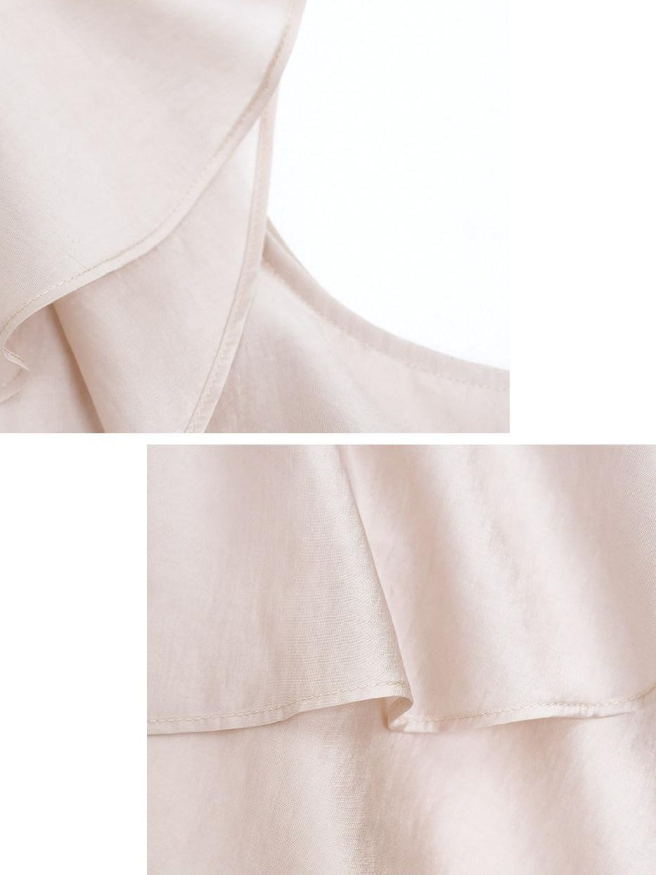 someonesometimes Ruffle One Shoulder Loose Tencel Modal Soft Mist Pink Women Top