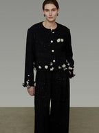 unspoken Warm Button Crew Neck Relaxed Short Workwear Women Black Ivory Cropped Jackets