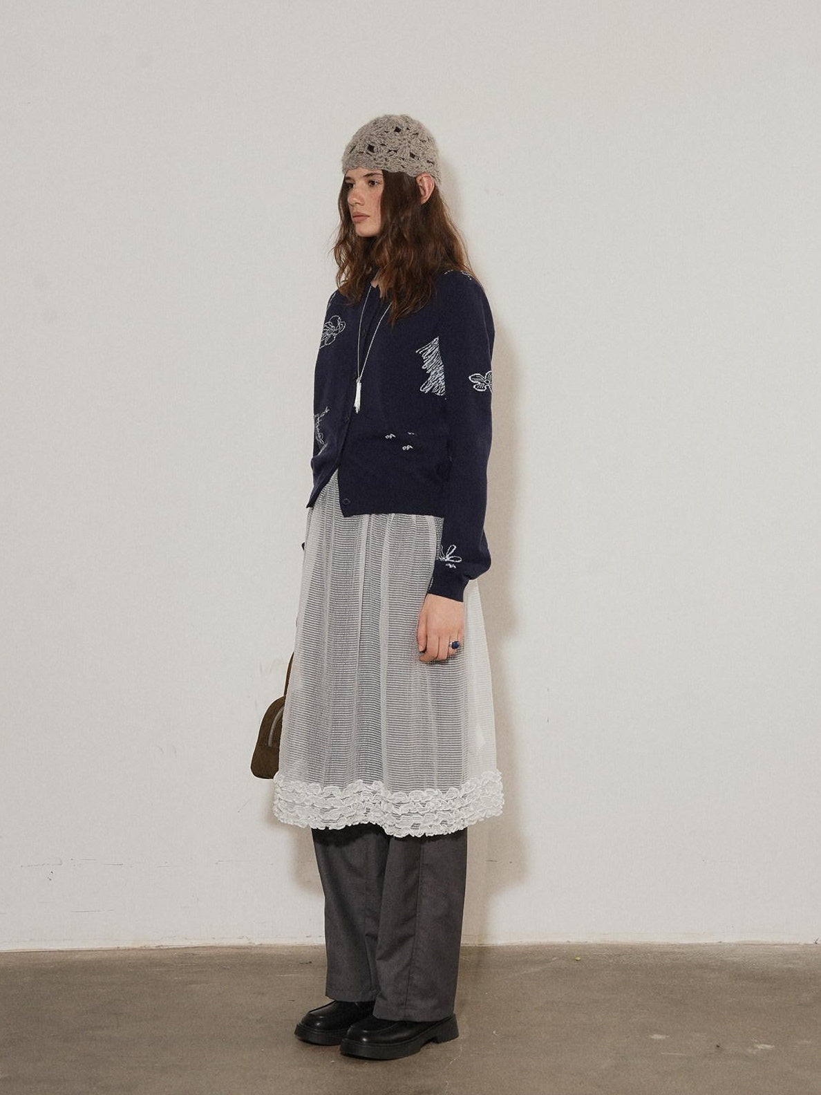 Lofi choose Soft Acrylic Blend Embroidered Classic Fit Round Neck Office Knitwear Cardigans