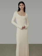 unspoken Waist Defining Knit Hline Minimalist Commuter Long Sleeve Maxi Dresses
