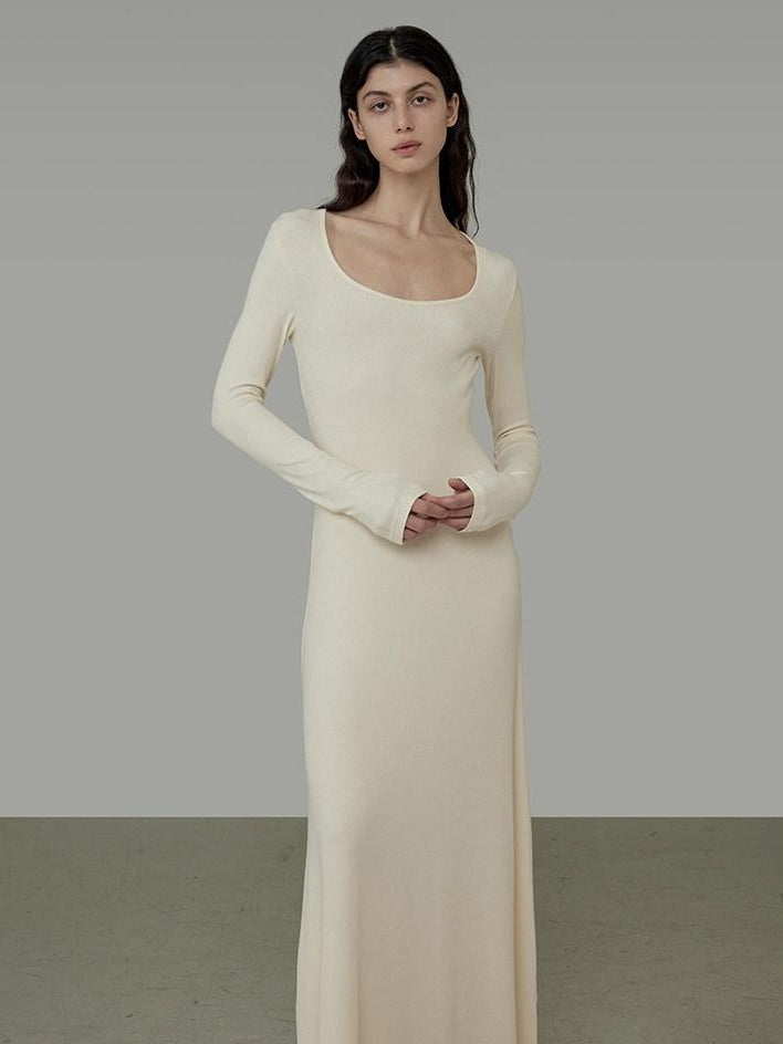 unspoken Waist Defining Knit Hline Minimalist Commuter Long Sleeve Maxi Dresses
