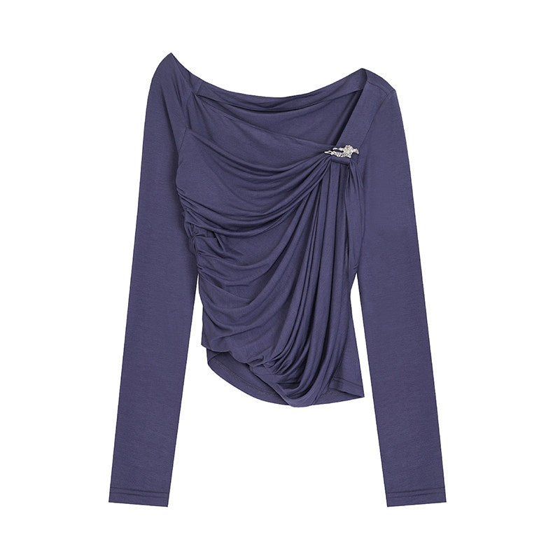unspoken_Button_Slim_Minimalist_Office_Workwear_Long_Sleeve_Women_Blue_Top_&_Skirt_Sets_MISSTT