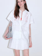 fano Pure Cotton Uv Korean Office Straight Short Sleeve Crew Neck Button Blouses