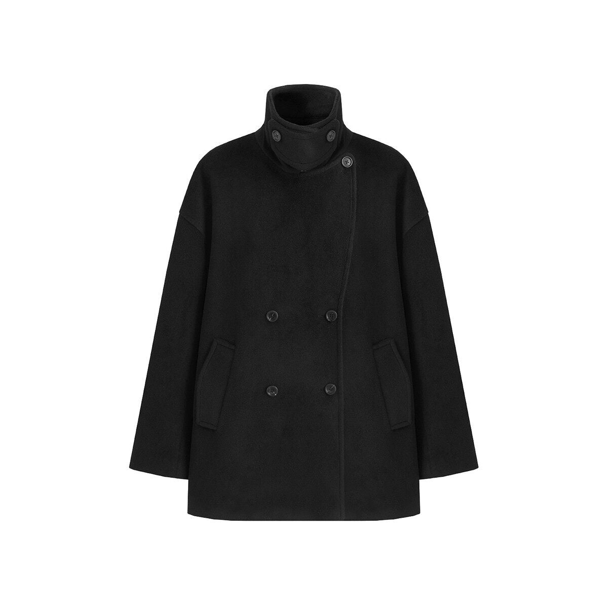 fano_Double_Breasted_Stand_Collar_Commuter_Loose_Fit_Women_Black_Pocket_Wool_Coats_MISSTT