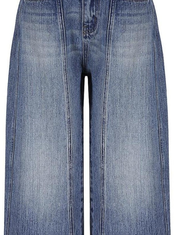 fano Breathable Cotton Natural Waist Relaxed Pocketed Casual Blue Straight Leg Jeans