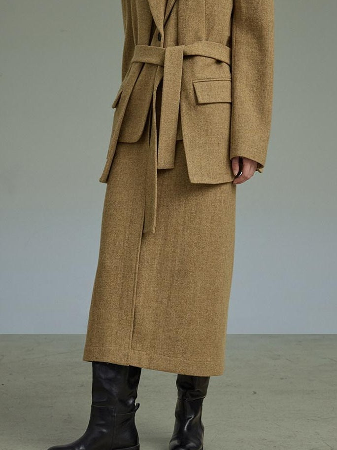 unspoken Wool Single Button Notched Lapel Loose Fit Rice Yellow Young Women Blazers