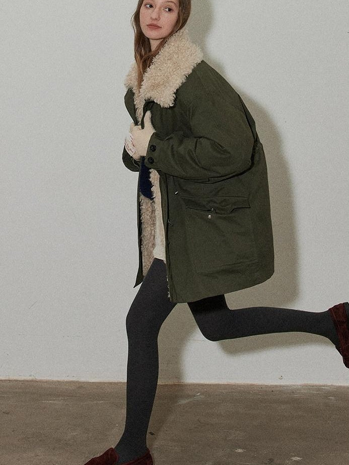 Lofi choose 90% White Duck Down Thick Hoodless Commuter Regular Fit Green Down Jackets