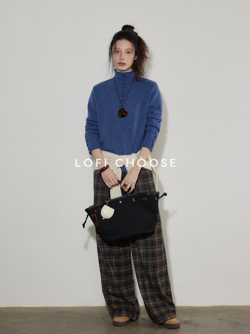 Lofi choose Soft Wool Rabbit Hair Blend Commuter Loose Rolled Hem Turtleneck Women Sweaters