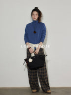 Lofi choose Soft Wool Rabbit Hair Blend Commuter Loose Rolled Hem Turtleneck Women Sweaters