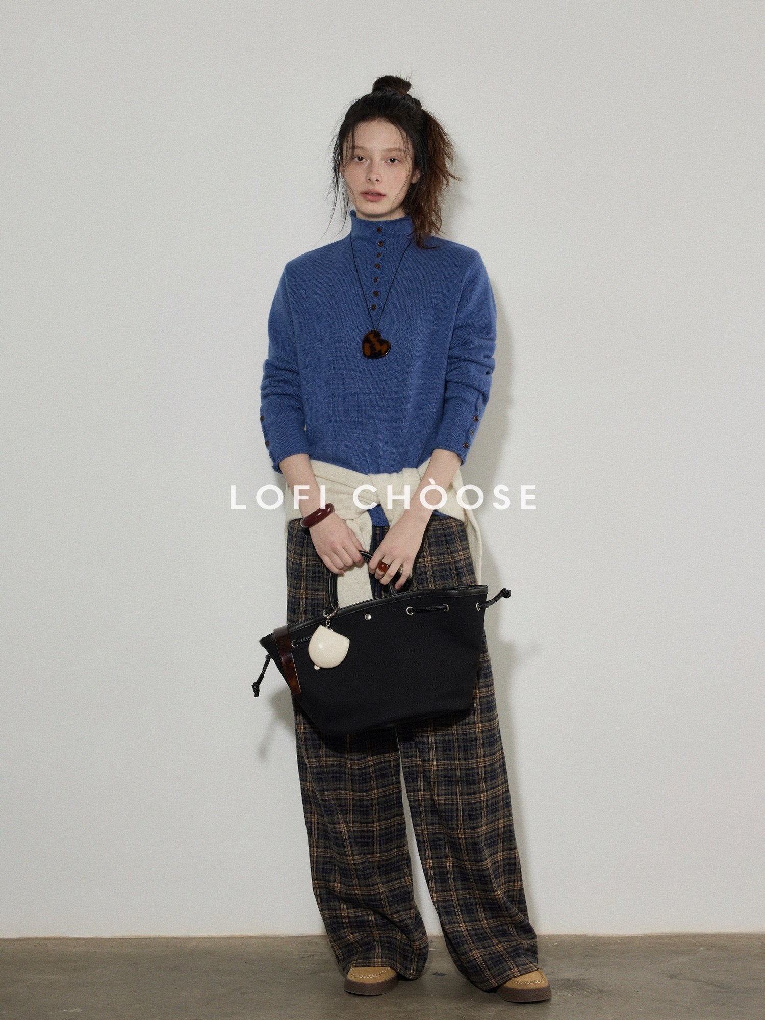 Lofi choose Soft Wool Rabbit Hair Blend Commuter Loose Rolled Hem Turtleneck Women Sweaters