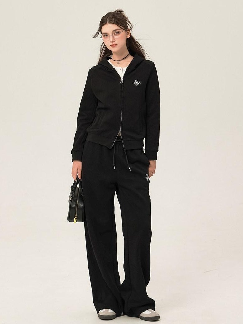 ikyou Slim Embroidered Ribbed Patchwork Cotton Lined Commuter Sweatpants