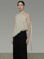 unspoken Polyester French Asymmetric One Shoulder Loose Fit Women Solid Camisoles
