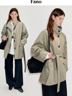 fano Oversized Cotton Blend Single Breasted Korean Commuter Women Khaki Trench Coats