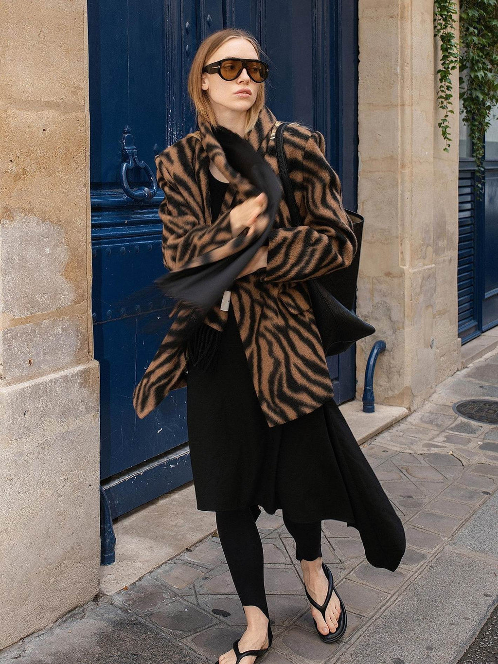 audreyyang Wool Blend Fringe Relaxed Double Breasted Women Zebra Print Blazers