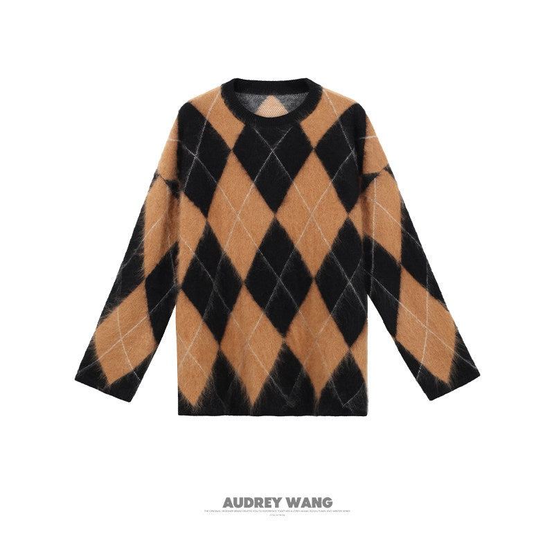 audreyyang_Thick_Wool_Cashmere_Vintage_Straight_Fit_Brown_Diamond_Knit_Women_Sweaters_MISSTT