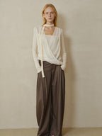 someonesometimes Soft Wool Blend Slim Round Neck Long Sleeve Women Almond Beige Knit Cardigans