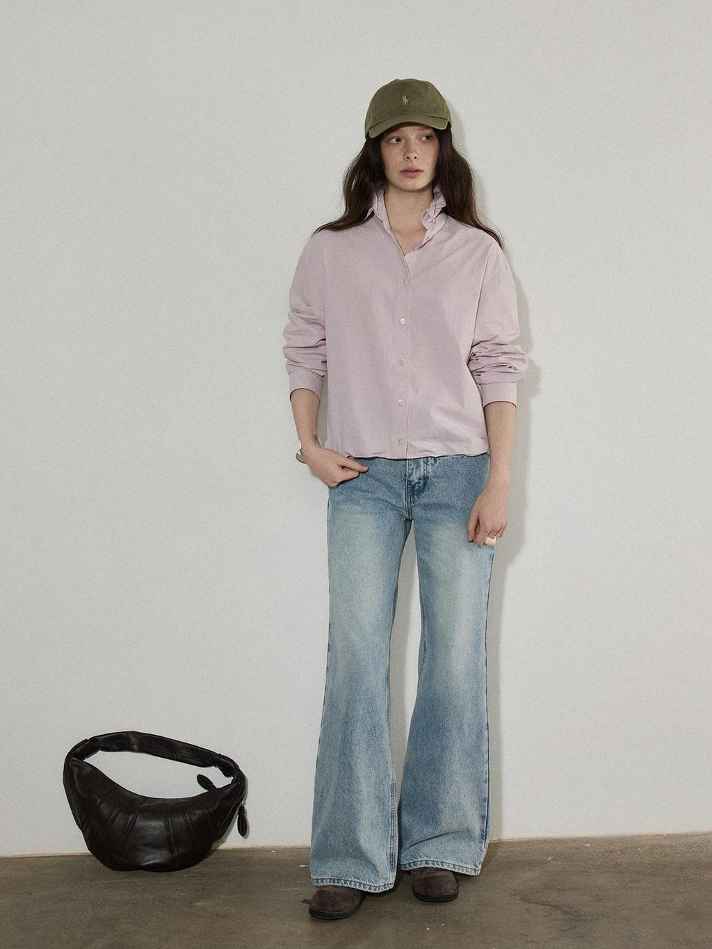 Lofi choose High Rise Vintage Wash Office Straight Detail Women Blue Flared Jeans