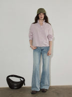 Lofi choose High Rise Vintage Wash Office Straight Detail Women Blue Flared Jeans