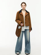 ikyou Non Iron 3D Embellished Straight Fit Commuter Notch Lapel Brown Cropped Jackets