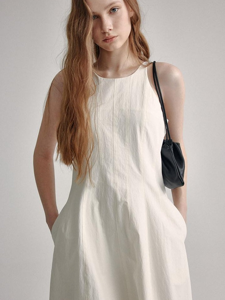 High Waist Sleeveless Minimalist Office A Line Cotton Blend Maxi Dresses