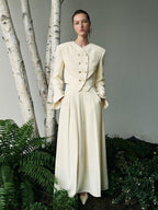 unspoken Original Design Double Breasted Cream Straight Fit Long Sleeve Top & Skirt Sets