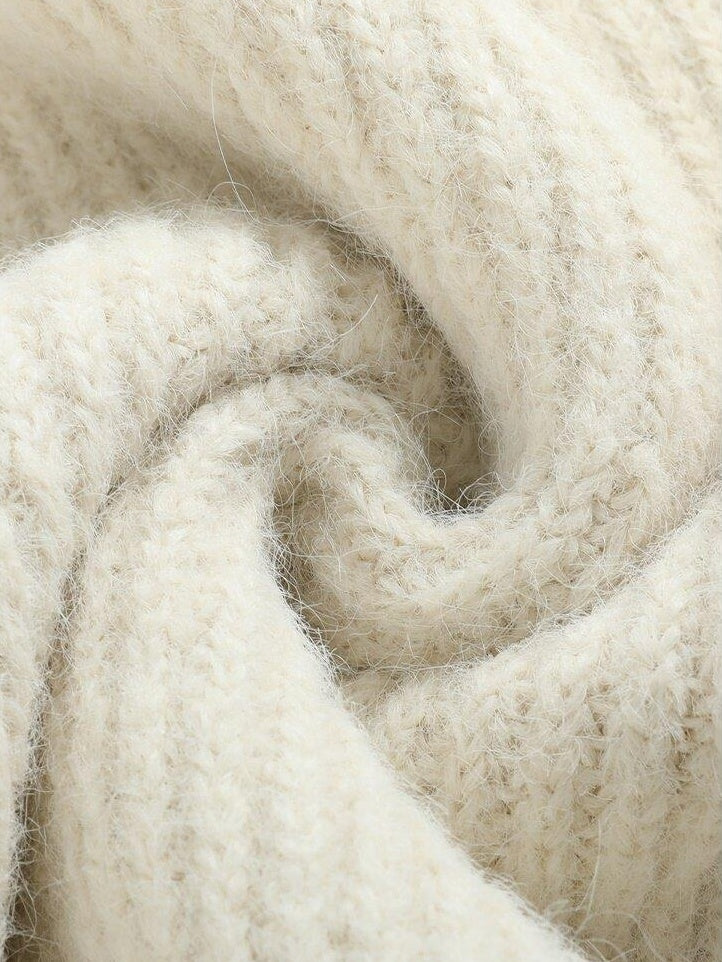 someone sometimes Recycled Viscose Wool Blend Commuter Crew Neck Pullover Cream Sweaters